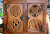 Medieval style carved Oak chest with traditional chip carving and knotwork designs and hand forged Iron hinges